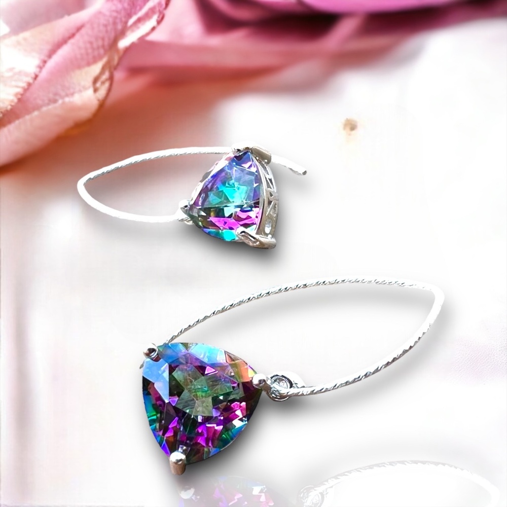 New Natural Mystic Rainbow Topaz Earrings Sterling Silver, December Birthstone
